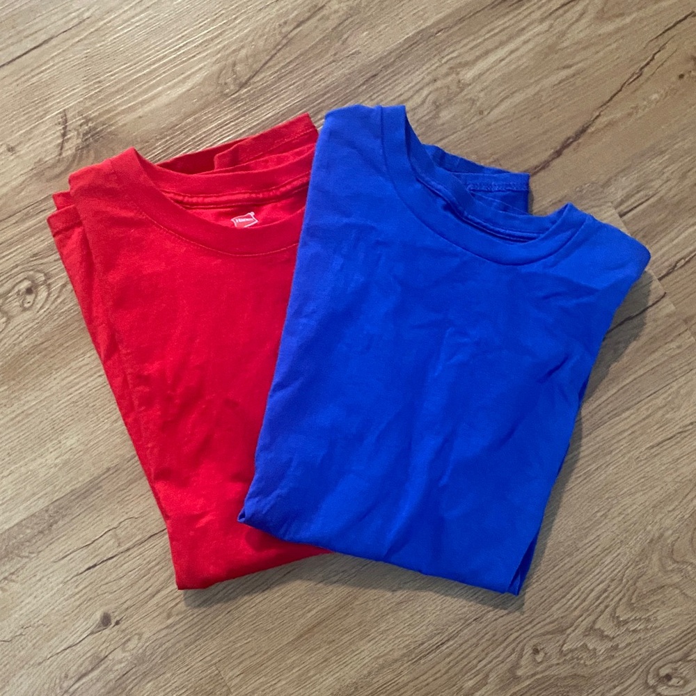 Hanes Mens Crewneck Tees - Red & Blue